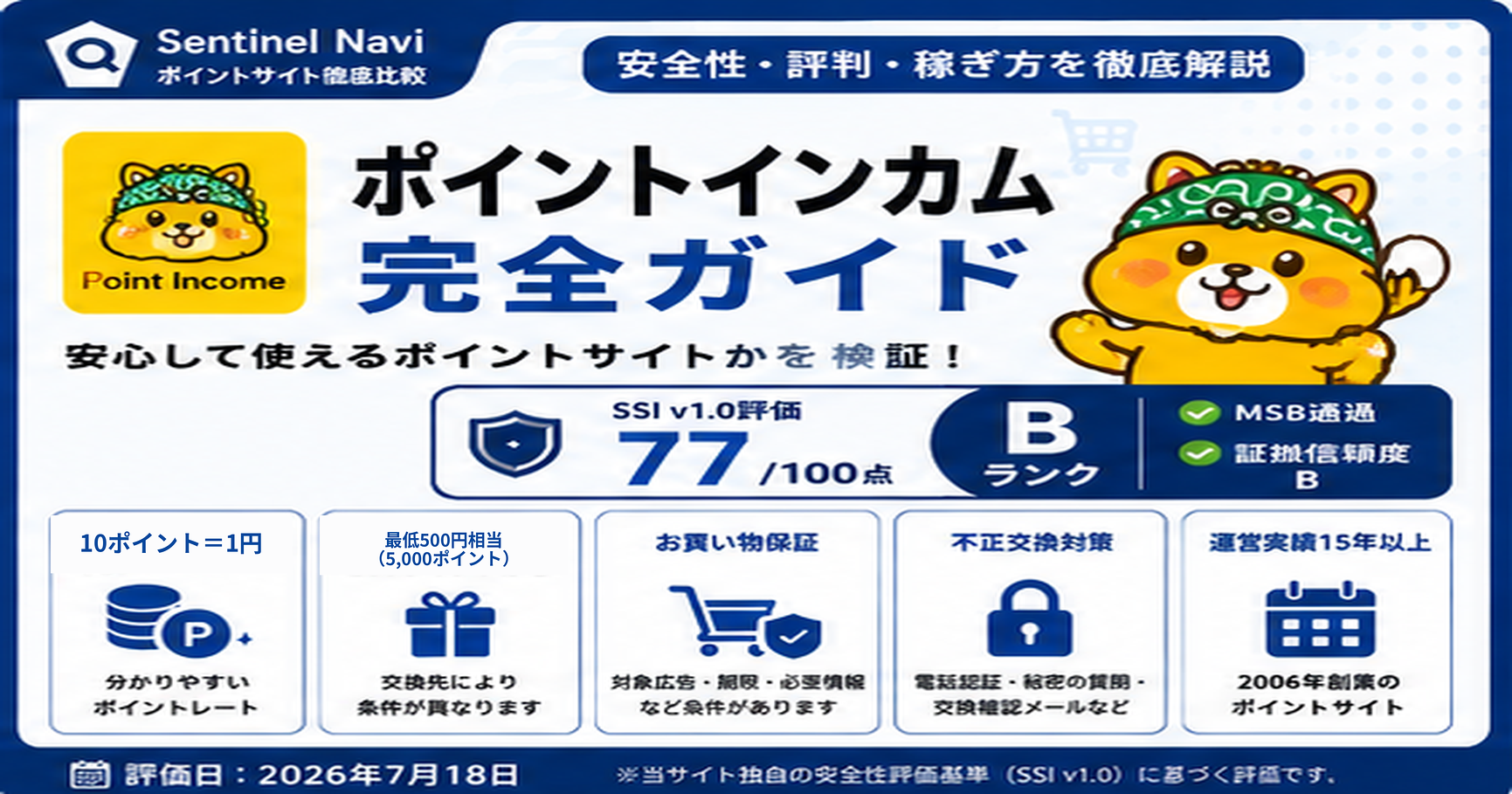 ポイントインカム完全ガイドのアイキャッチ｜SSI v1.0評価77点・Bランク